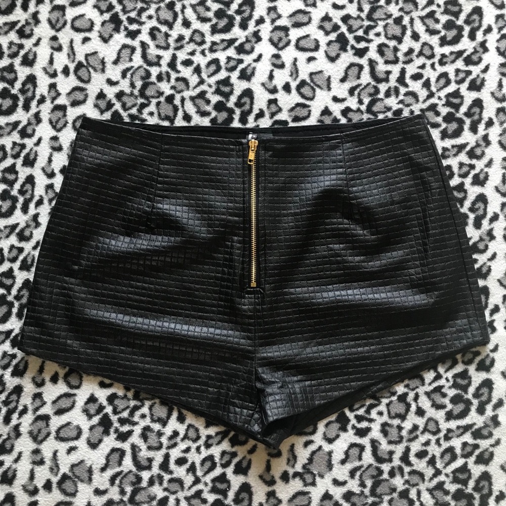 Sparkle & Fade Black Vegan Leather Fashion Shorts